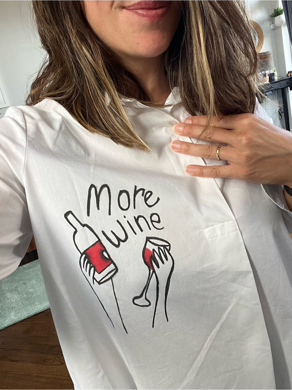 Cutomized 'More Wine' Cotton Apron with Red Wine Graphic